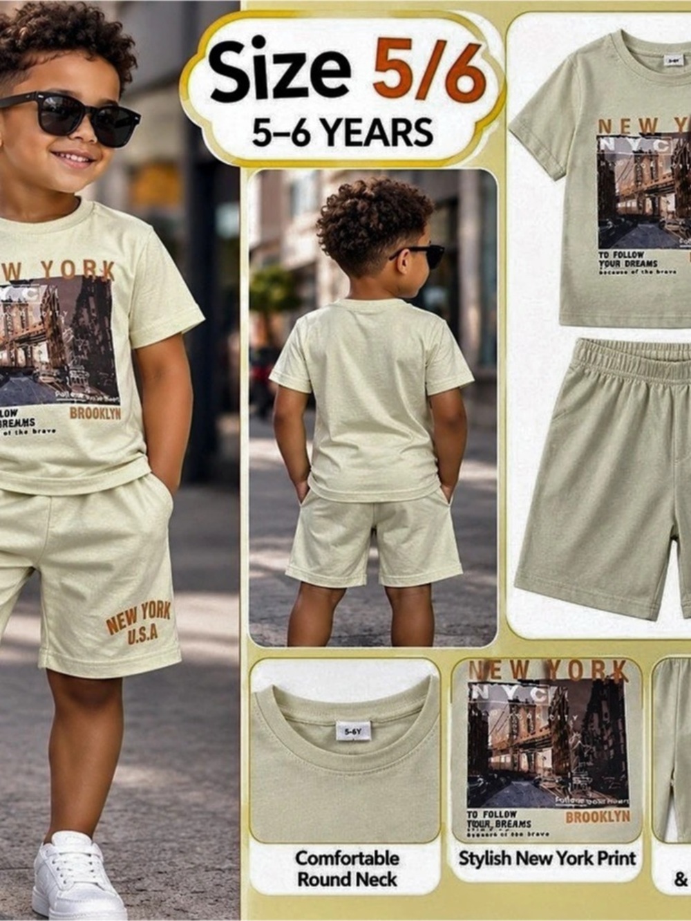 Boys Yellow New York Short Set Size 5/6